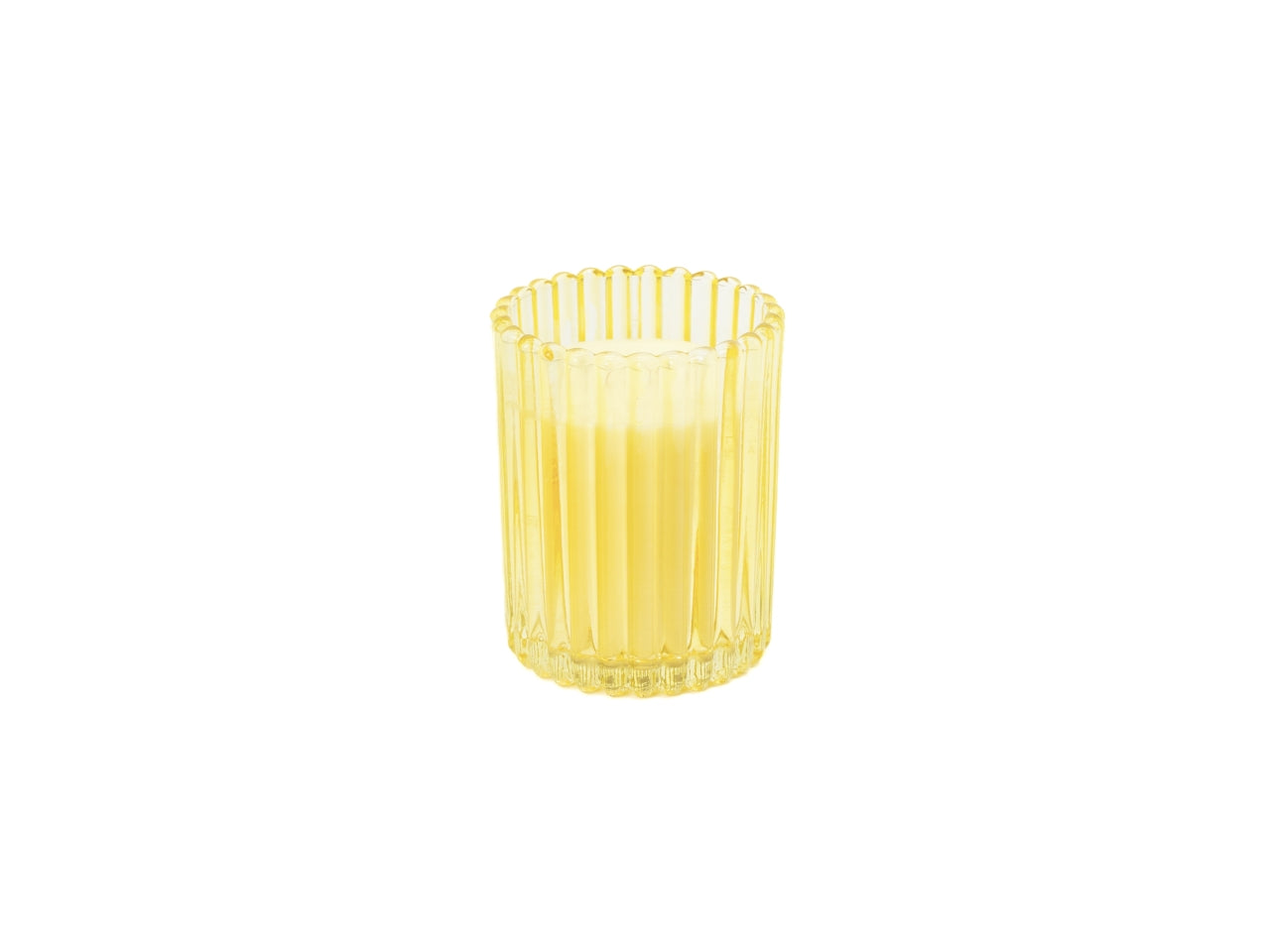 Candela con bicchiere in vetro rigato 7x10cm giallo