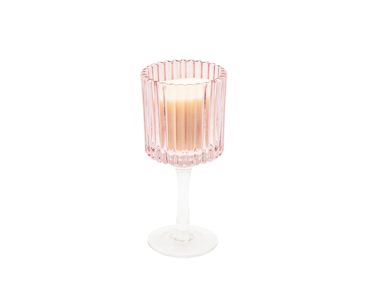 Candela con calice in vetro rigato 8x22cm rosa