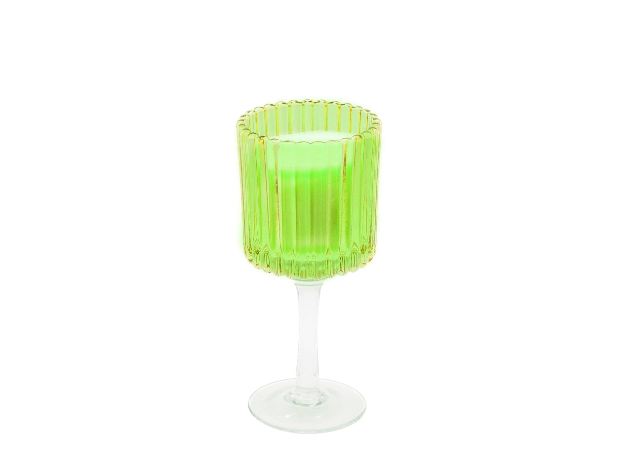 Candela con calice in vetro rigato 8x24cm verde