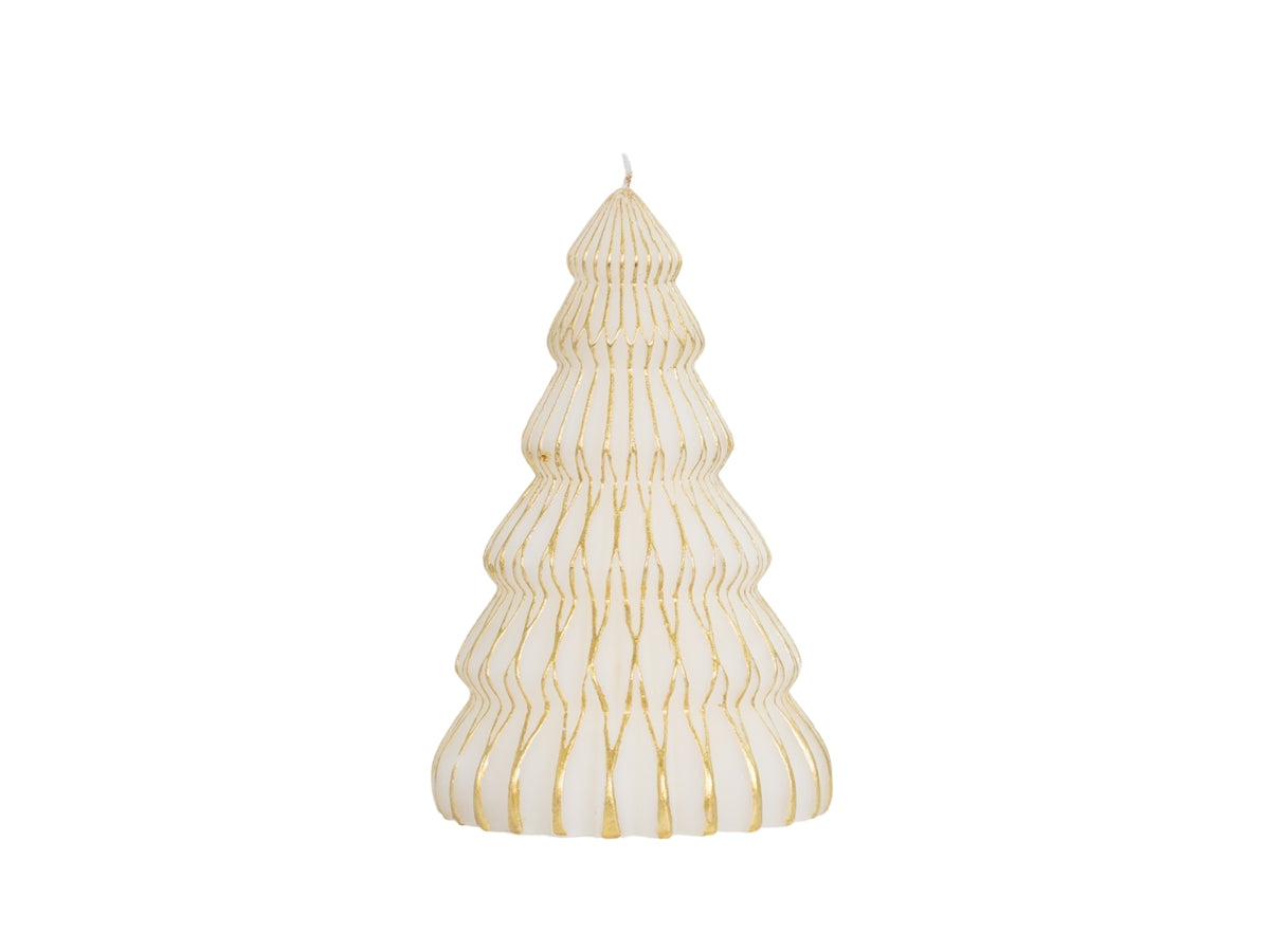 Candela albero 23cm a rombi bianco e oro