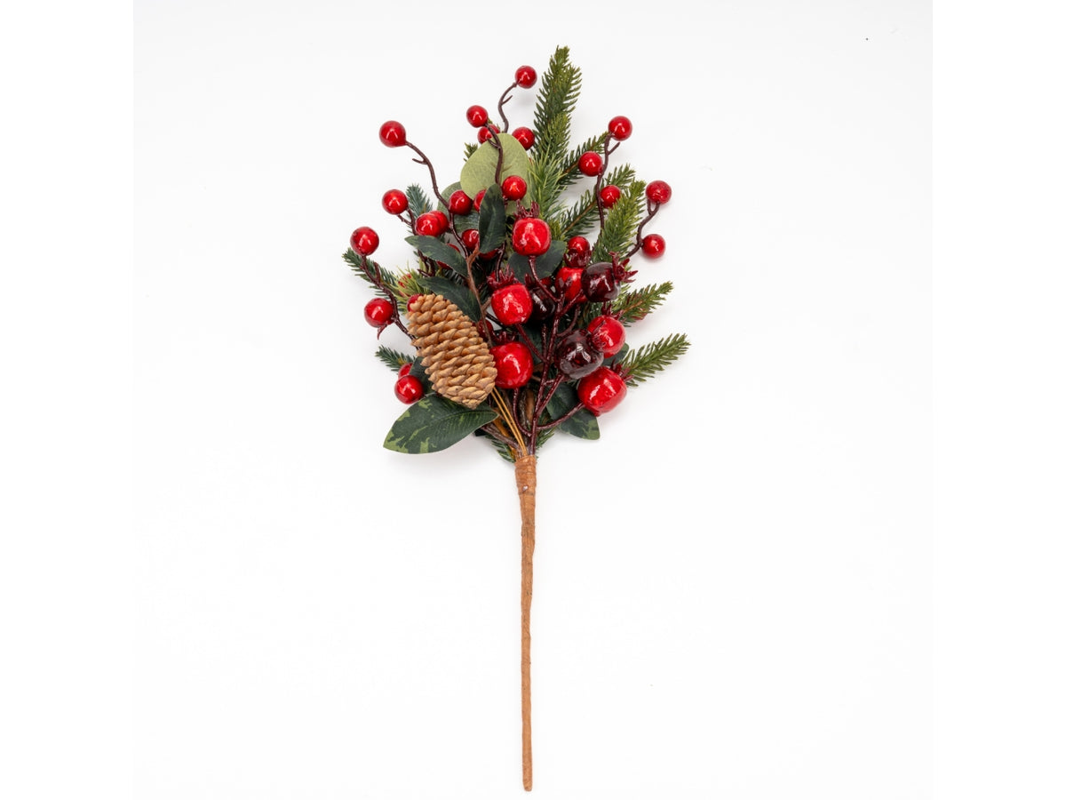 Ramo pino 60cm con bacche rosse e foglie eucalipto