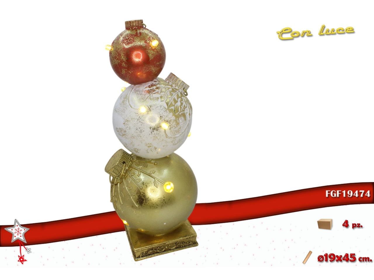 Palle 3 pezzi 45cm in poliresina con led