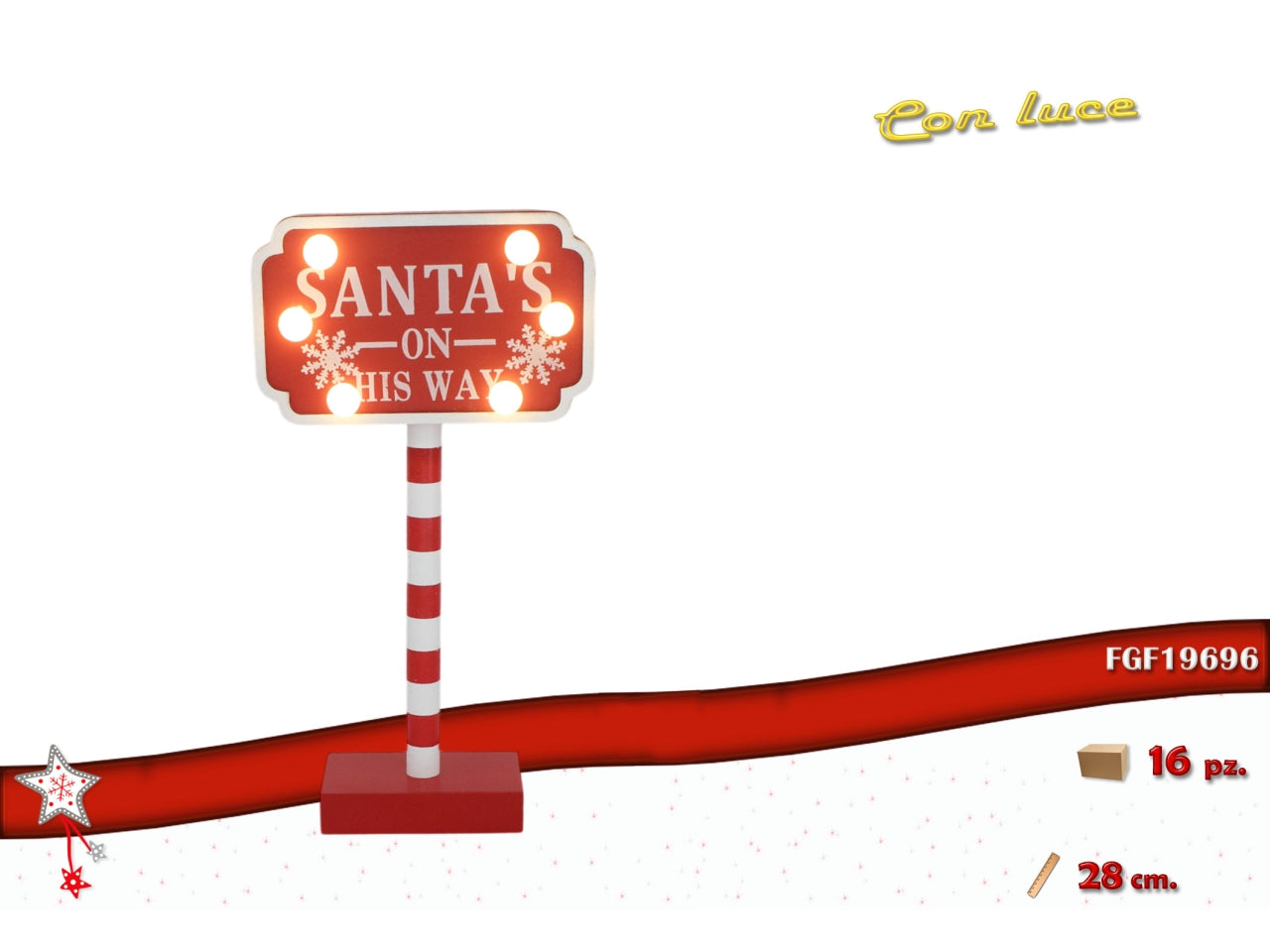 Cartello santa's 28cm in legno con led