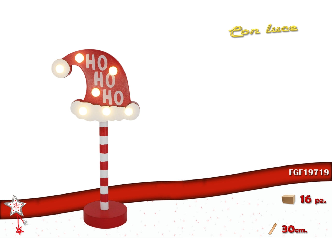 Cartello con cappello 30cm in legno e led