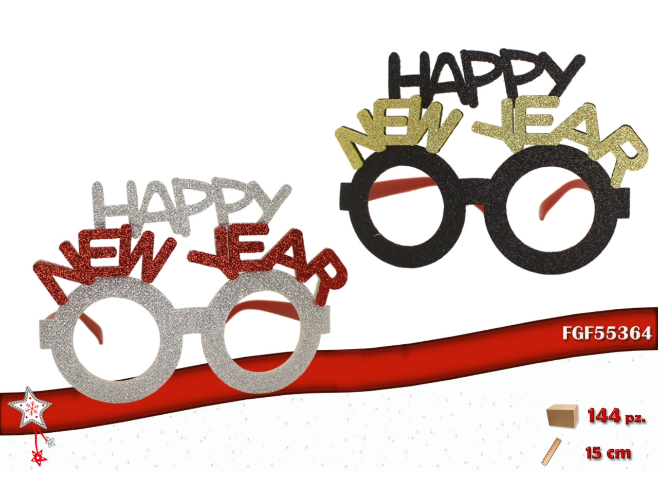 Occhiali happy new year 15cm colori assortiti