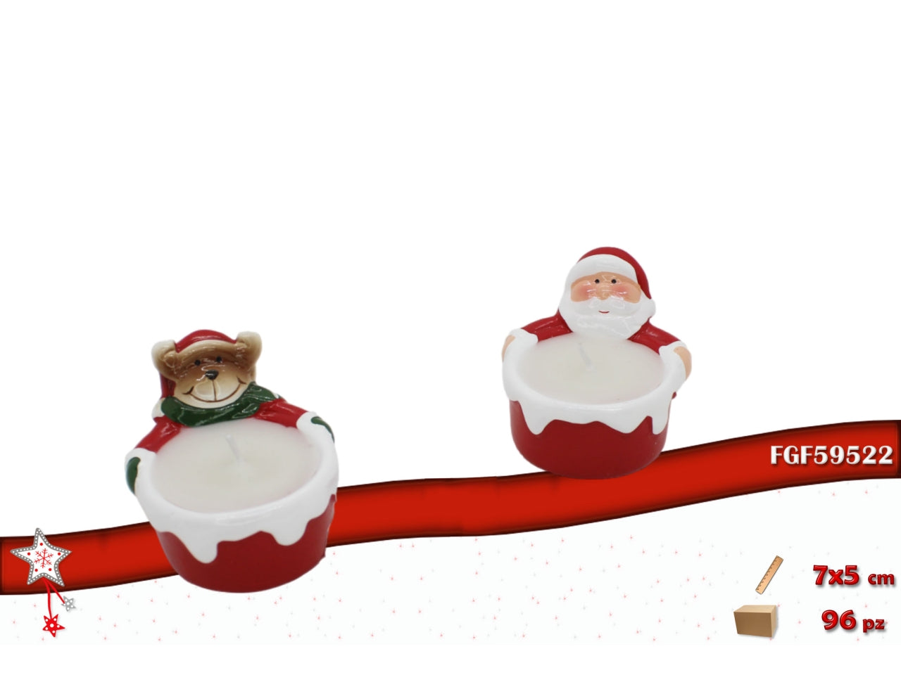 Candela orso/babbo natale 7x5cm in terracotta