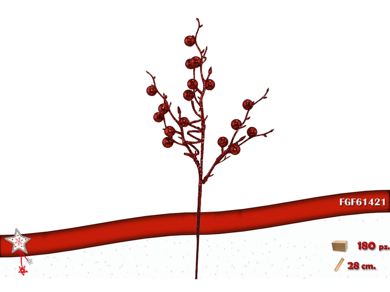 Pick 28cm con bacche glitterate rosso