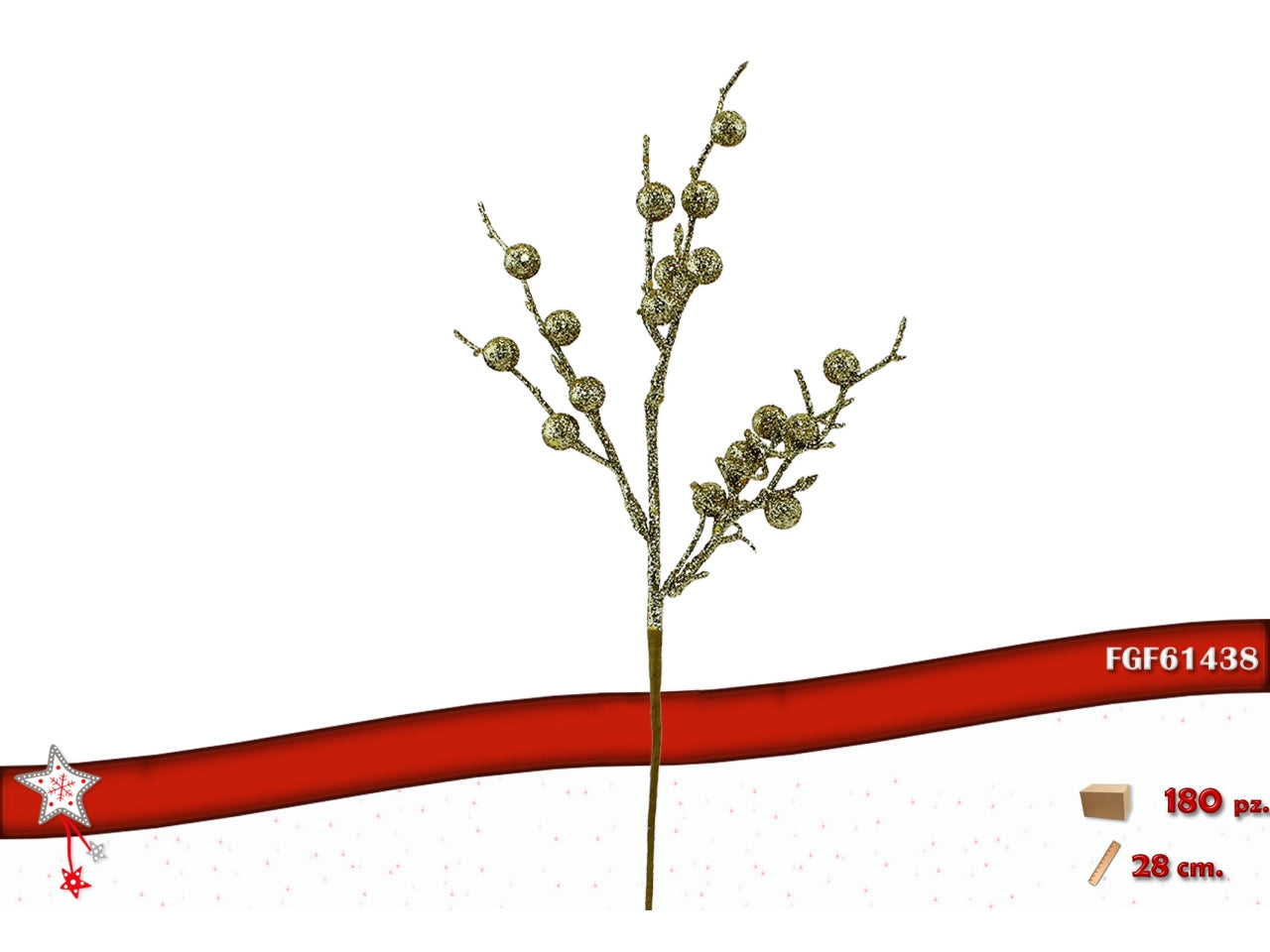 Pick 28cm con bacche glitterate oro