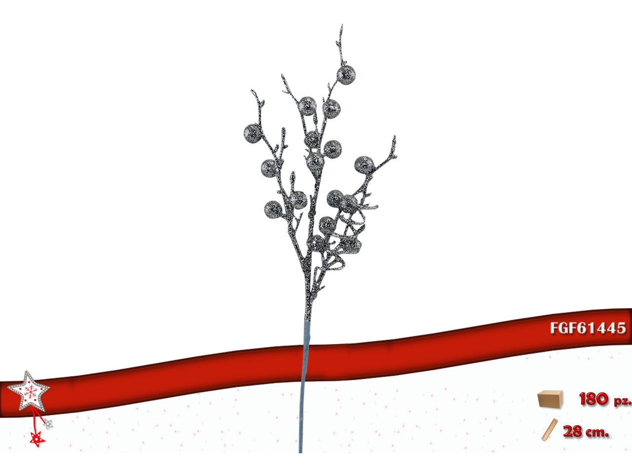 Pick 28cm con bacche glitterate argento