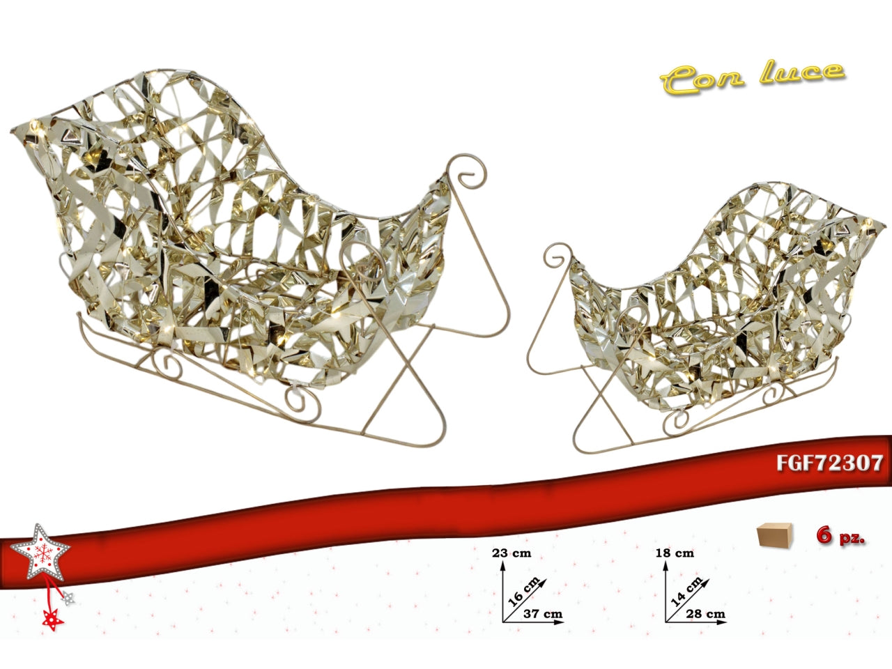 Slitte 2 pezzi oro con luce