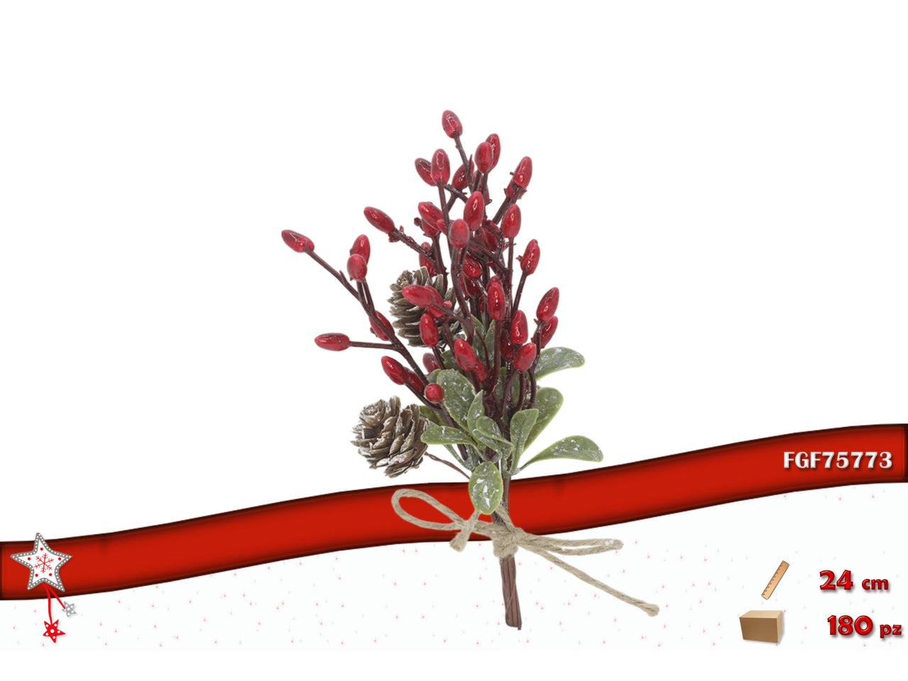 Pick 24cm con bacche rosse e pigne