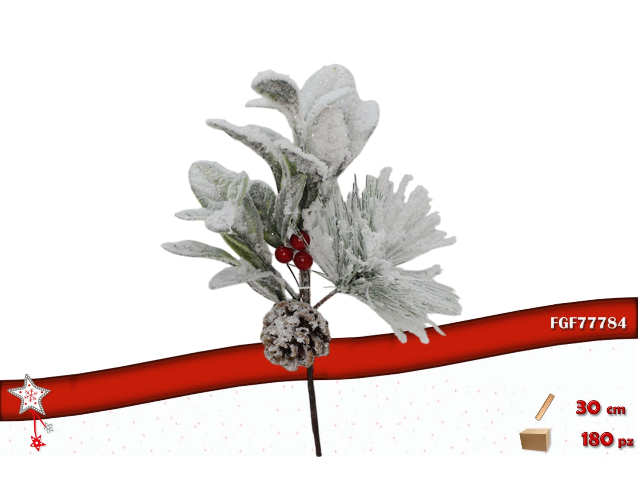 Ramo 30cm innevato con bacche rosse