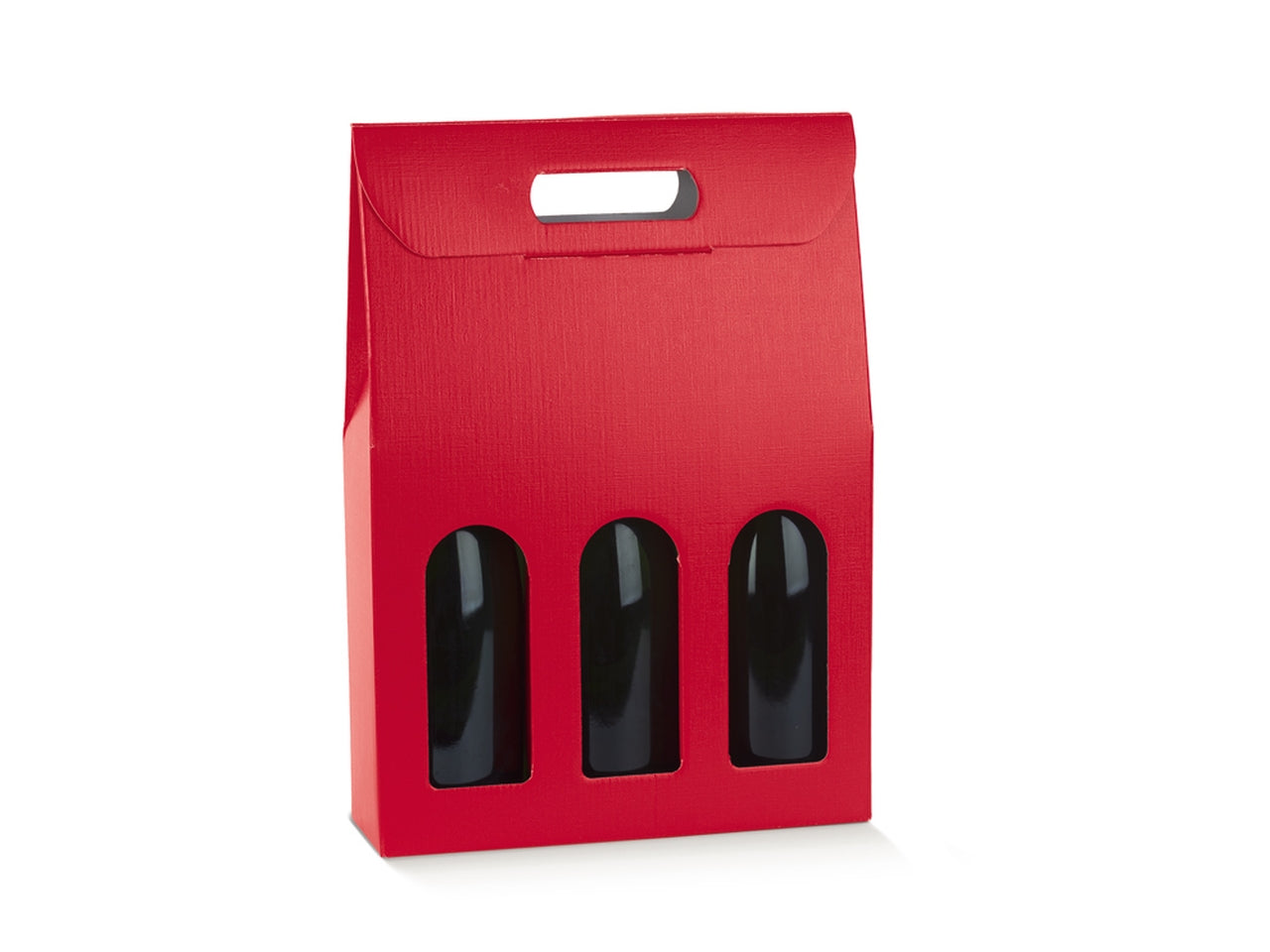 Fibra rosso portabottiglia 3posti con maniglia 27x9x38,5cm