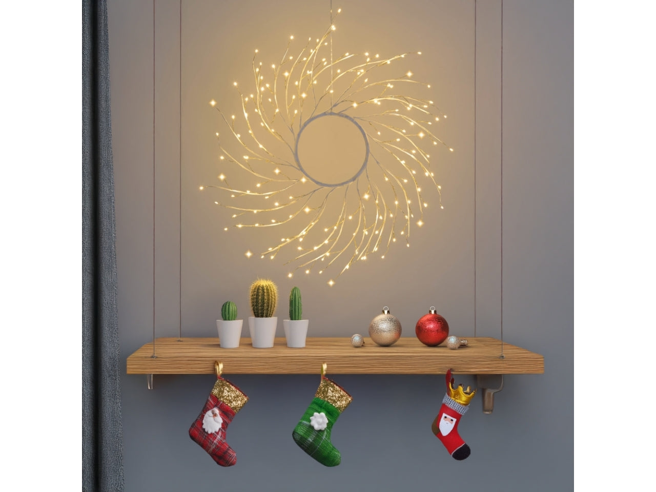 Corona tiglio ramo bianco 45cm con 160microled bianco caldo, gioco di luce automatico flash led diamond per uso interno/esterno IP44