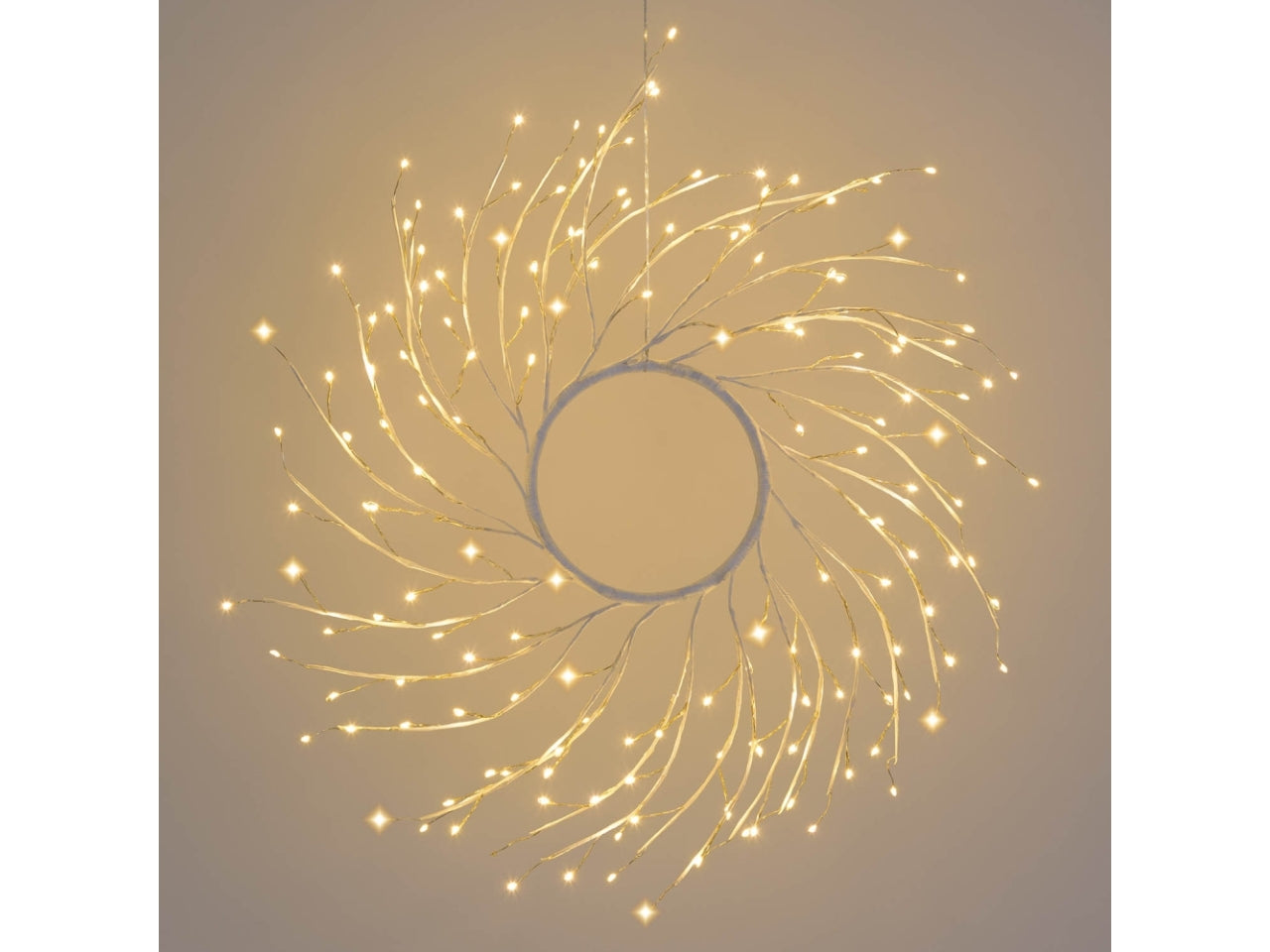 Corona tiglio ramo bianco 45cm con 160microled bianco caldo, gioco di luce automatico flash led diamond per uso interno/esterno IP44