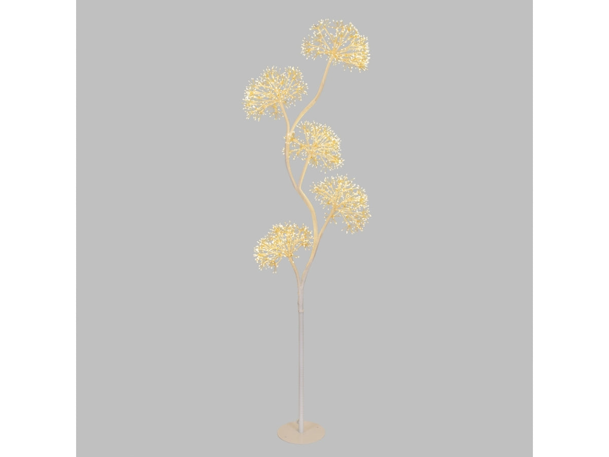 Albero 170cm ramo bianco con 5 sfere a ciuffi diametro 30cm 1800microled bianco caldo e giochi di luce flashled diamond per uso interno/esterno IP44
