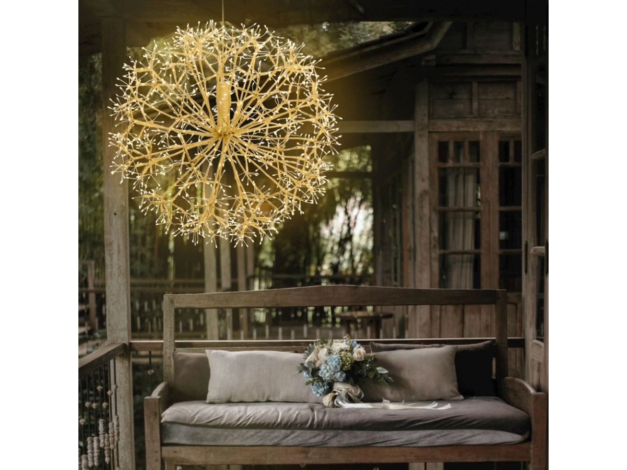 Sfera riccio 60cm ramo champagne a ciuffi 1200 microled bianco caldo e gioco di luce flashled diamond per interno/esterno IP44