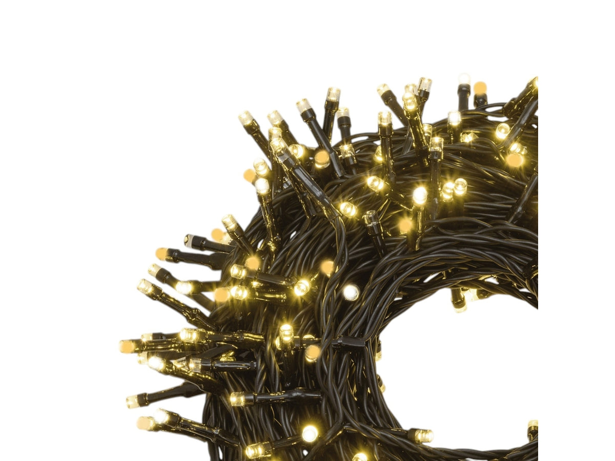 Catena luminosa 2000 microled bianco multi caldo con giochi di luce, filo verde 4+40,5mt per uso interno/esterno IP44