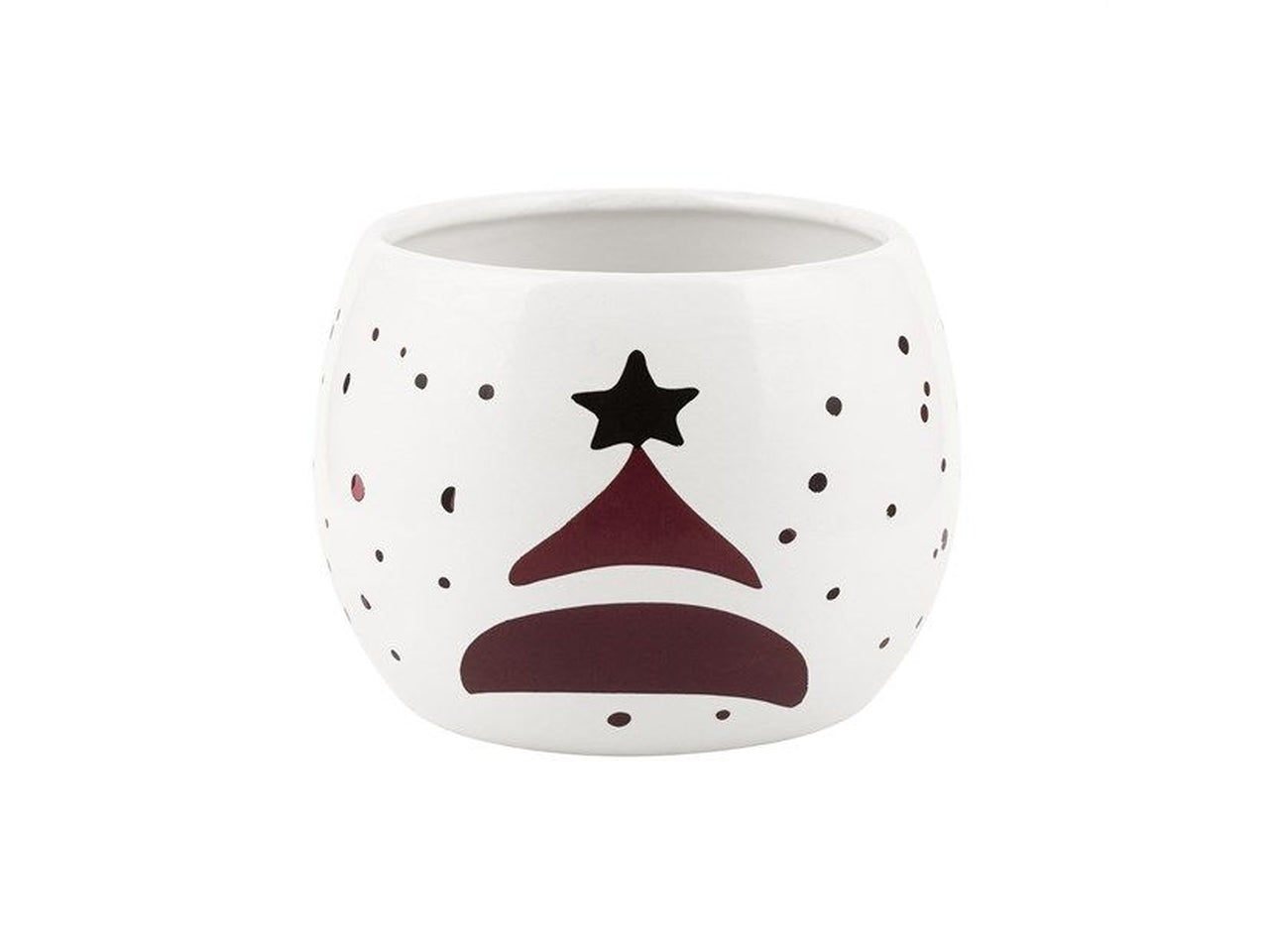 Vaso sfera bianco 13xh9,5cm con albero di natale rosso