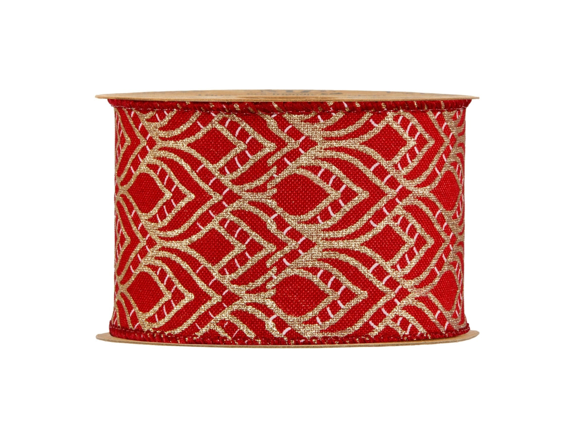 Nastro rosso con onde ovali oro 6,3cmx10mt e bordo animato