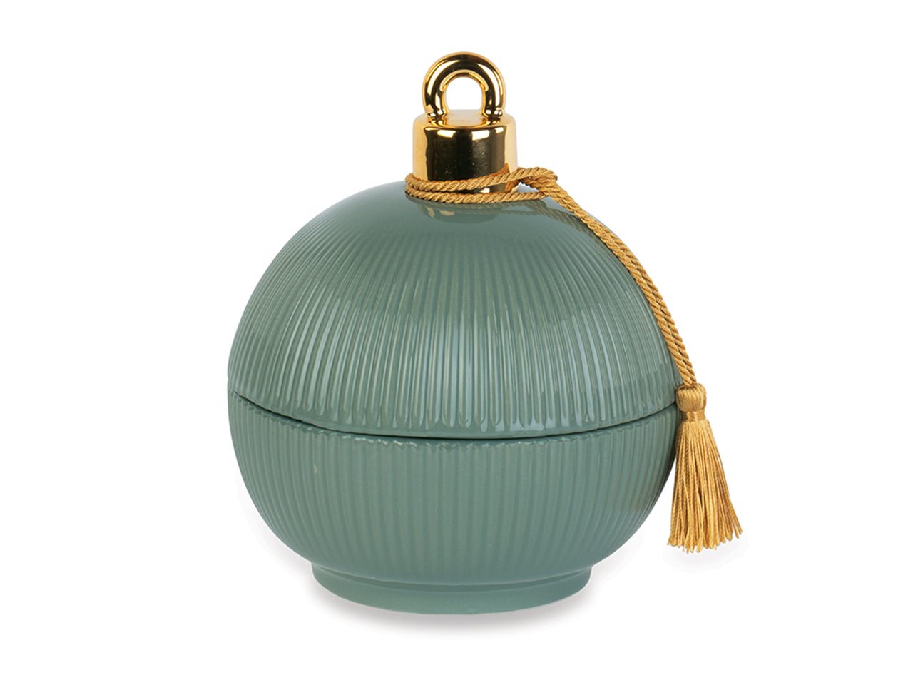 Candela palla in vetro plisse 15cm verde