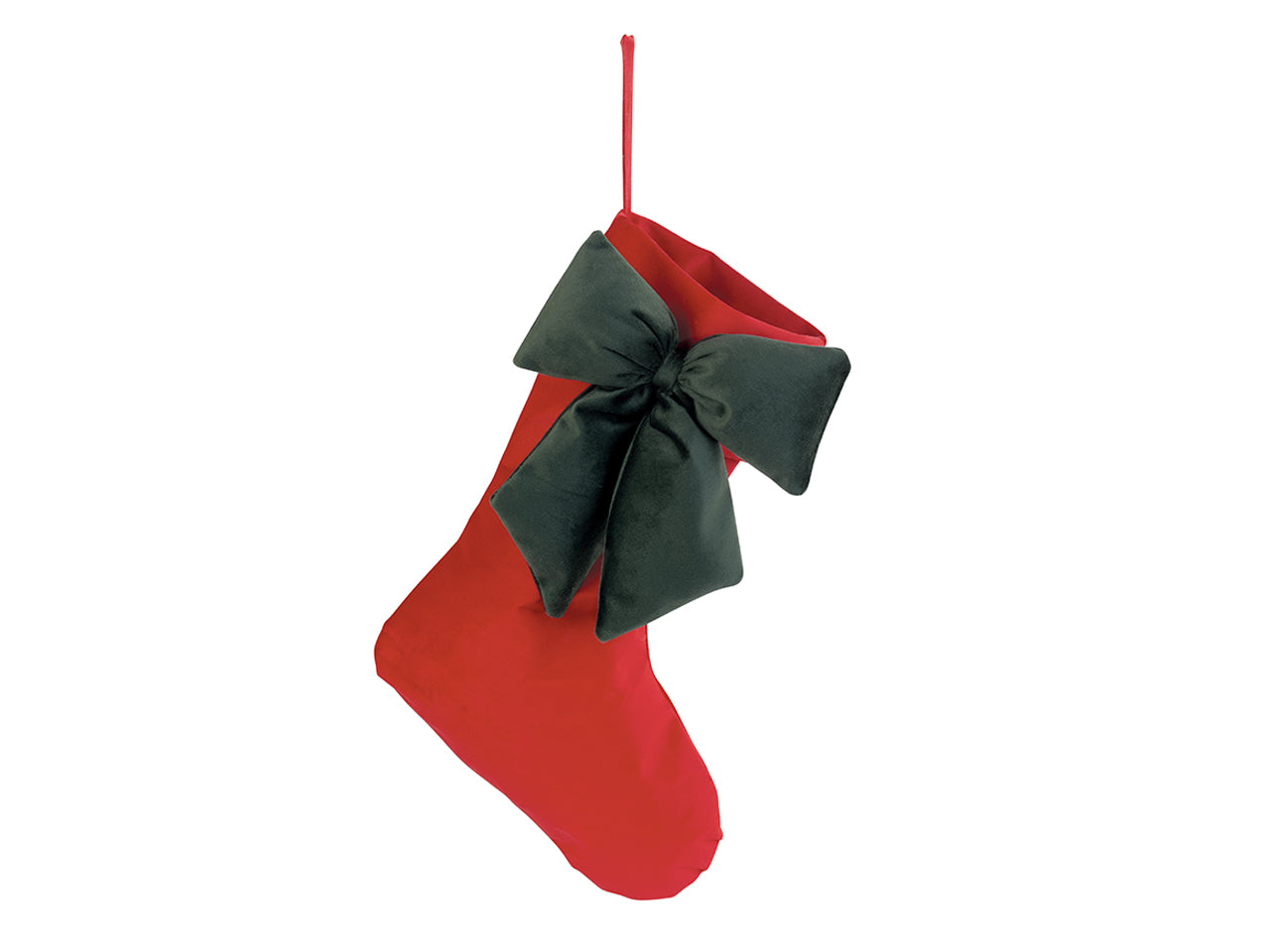 Calza velluto 40cm rossa con fiocco verde