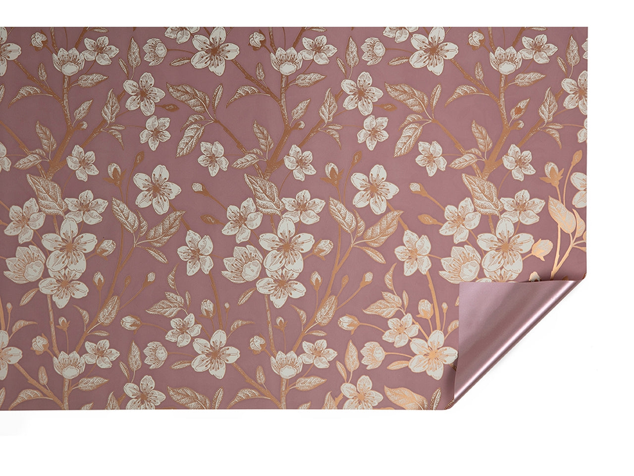 Bobina bronze 40my 1x25mt double face fiorato rosa antico/rame