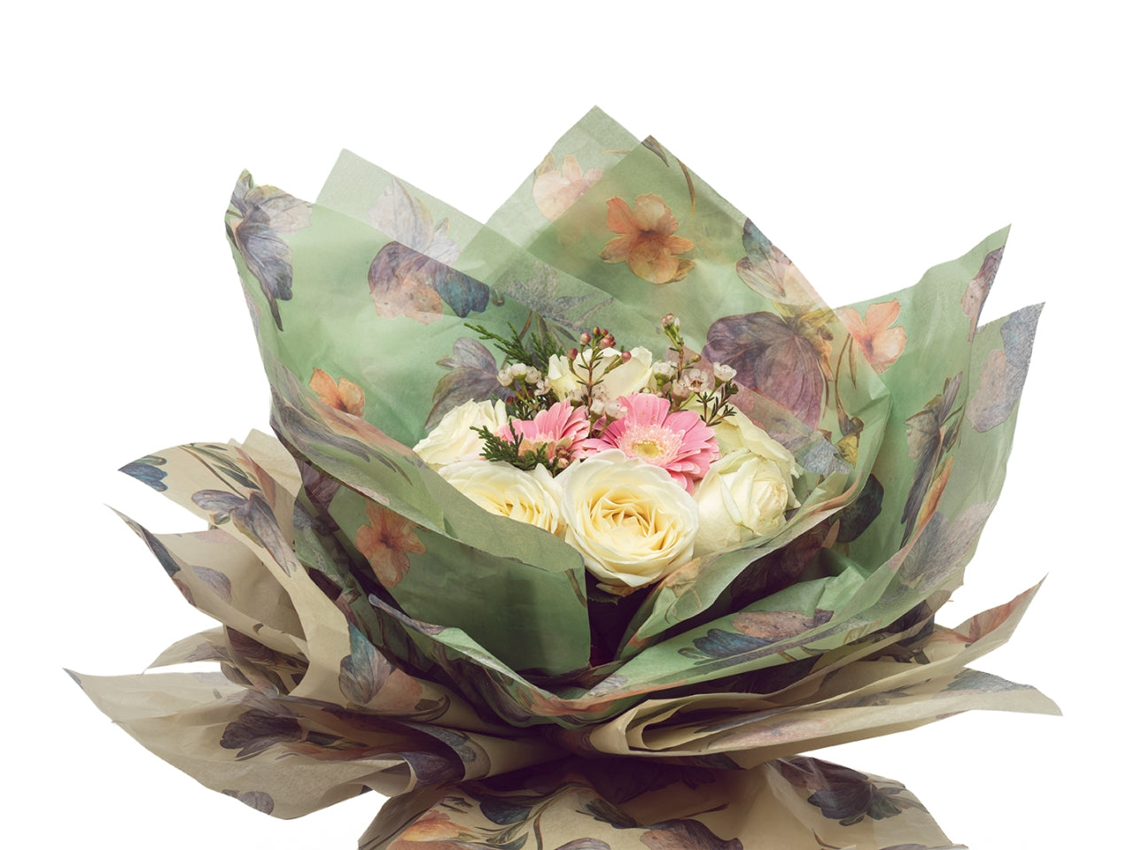 Carta velina caravaggio con fiori e sfondo rosa 50x70cm in confezione da 24 fogli