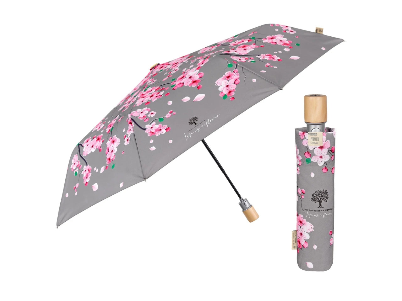 Ombrello donna mini 54cm automatico con stampa fiore di pesco