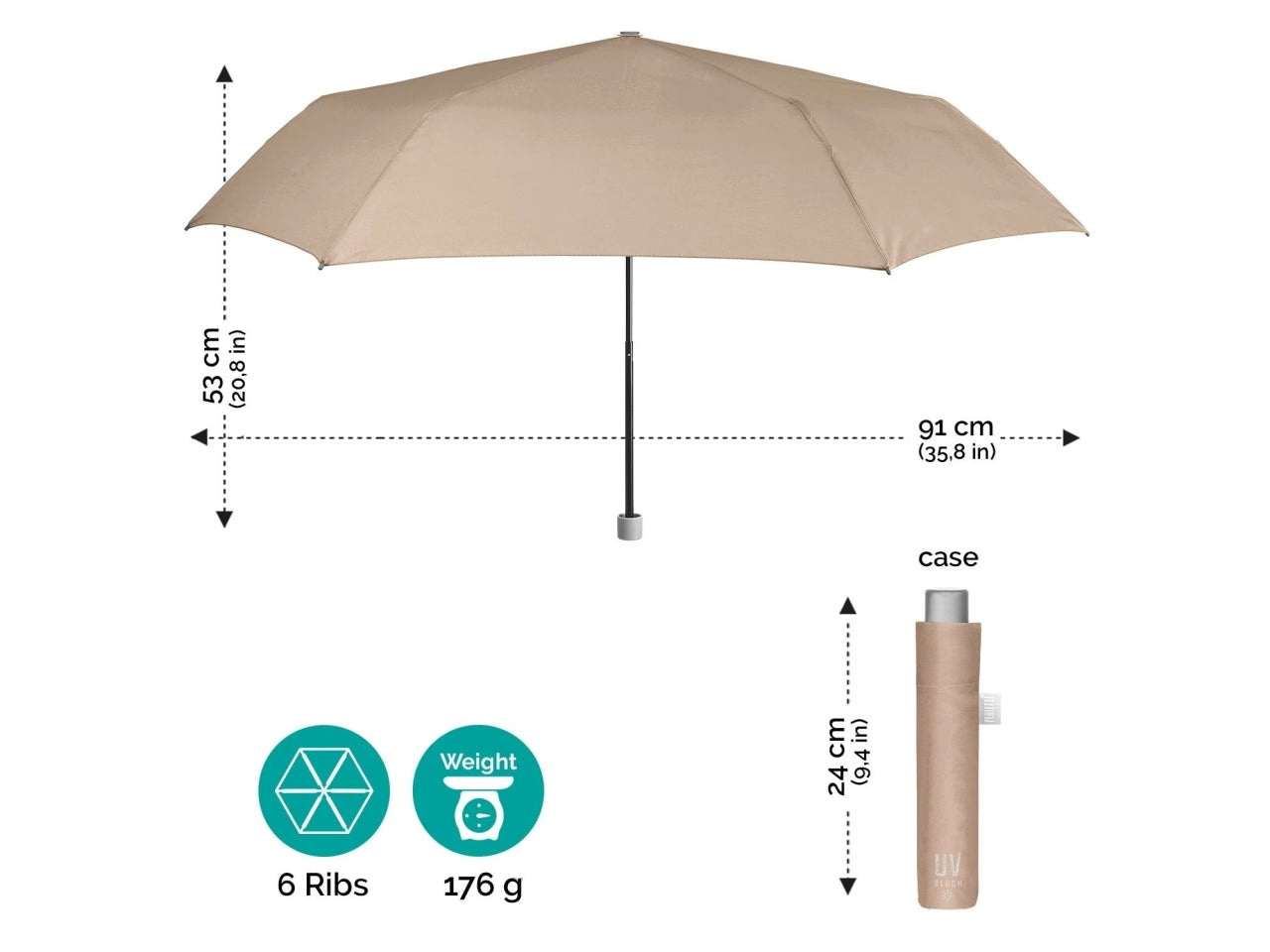 Ombrello donna mini 54cm manuale extraslim tinta unita uv50