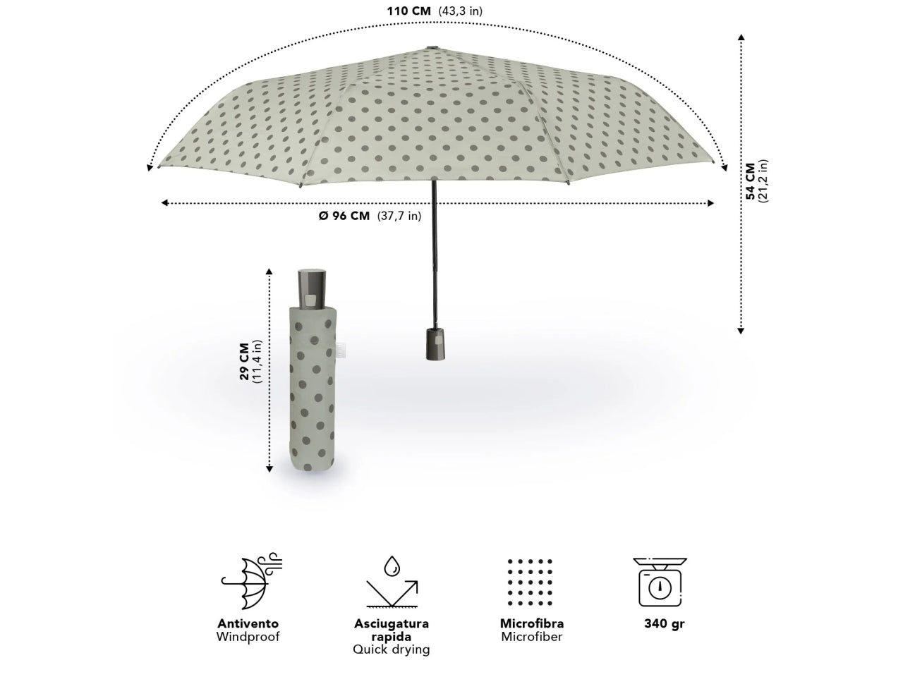 Ombrello donna mini 54cm automatico a pois
