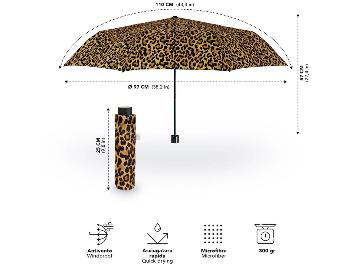 Ombrello donna mini 54cm manuale leopardo $