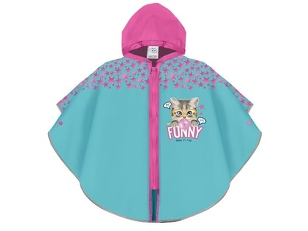 Poncho kids pioggia Funny cat zip+brd kids di colore azzurro