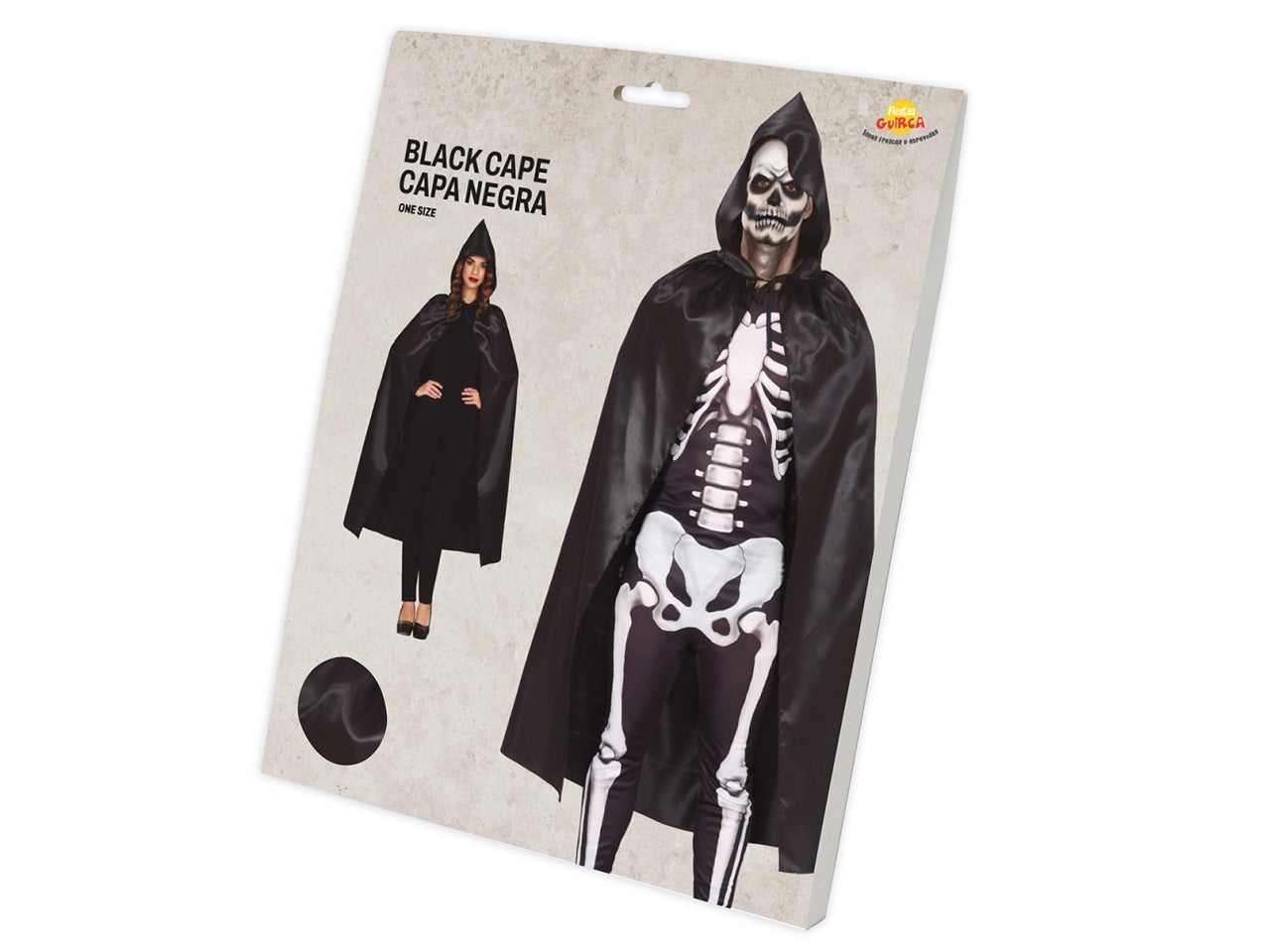 Mantello nero con cappuccio 120cm
