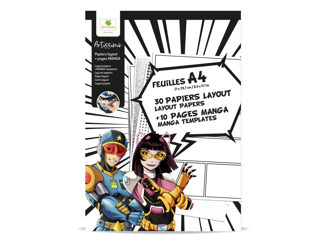 Sycomore - Blocco di Fogli A4 con Griglia per disegnare e texture