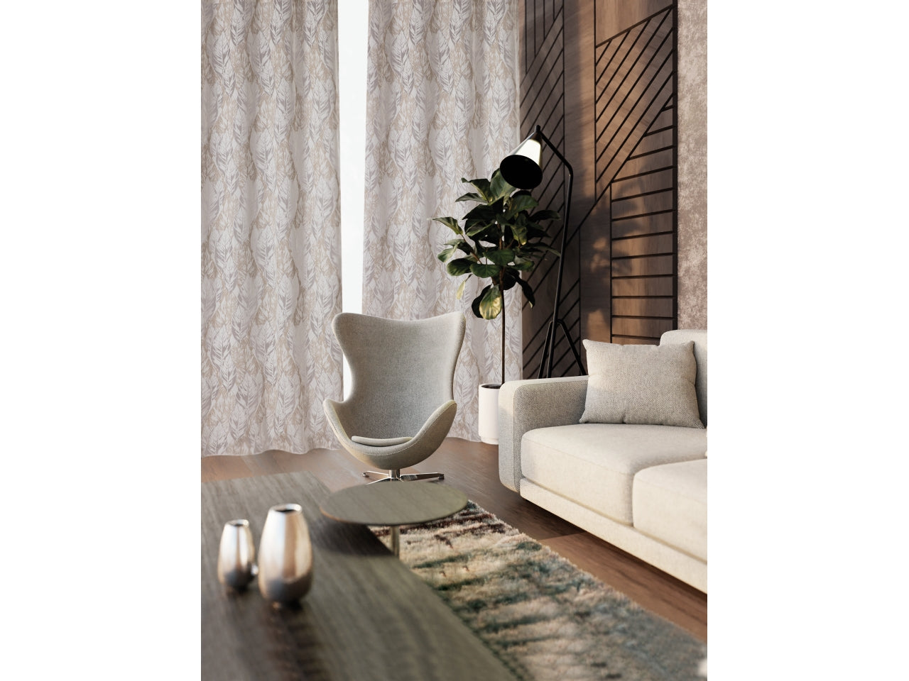 Foliage pannello tenda devoreh con borchie 140x280cm di colore naturale