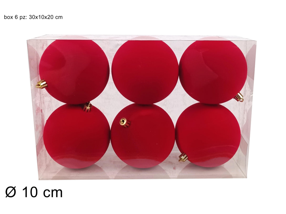 Palle 10cm in confezione da 6 pezzi floccata rossa