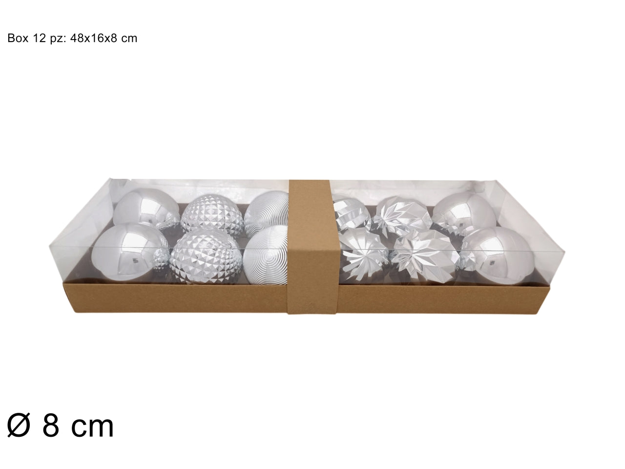 Palla 8cm in confezione da 12 pezzi modelli assortiti argento