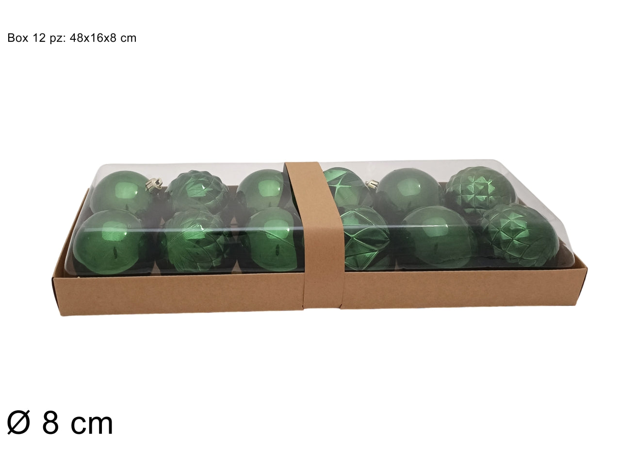 Palla 8cm in confezione da 12 pezzi modelli assortiti verde scuro