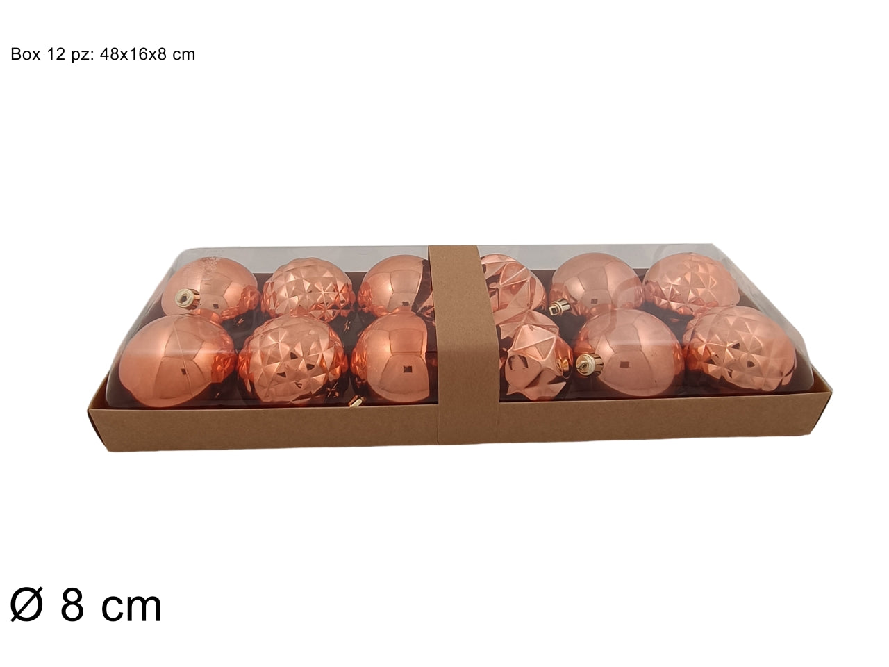 Palla 8cm in confezione da 12 pezzi modelli assortiti rame