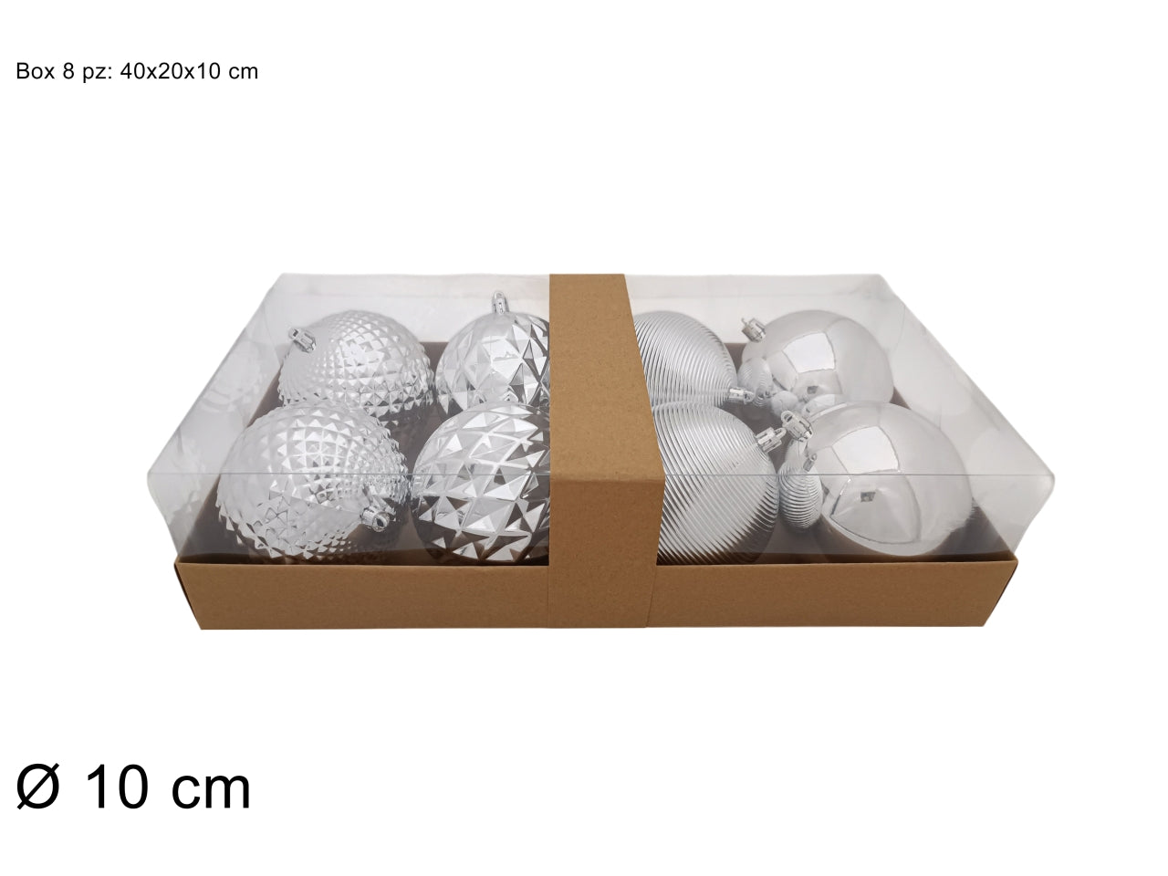 Palla 10cm in confezione da 8 pezzi modelli assortiti argento