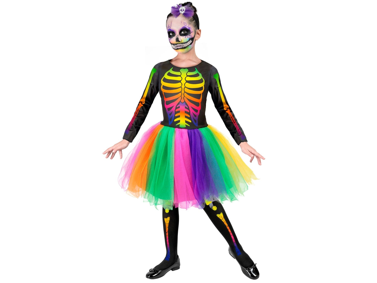 Costume scheletro 104cm 2-3anni composto da tutù e cerchietto fiocco teschio