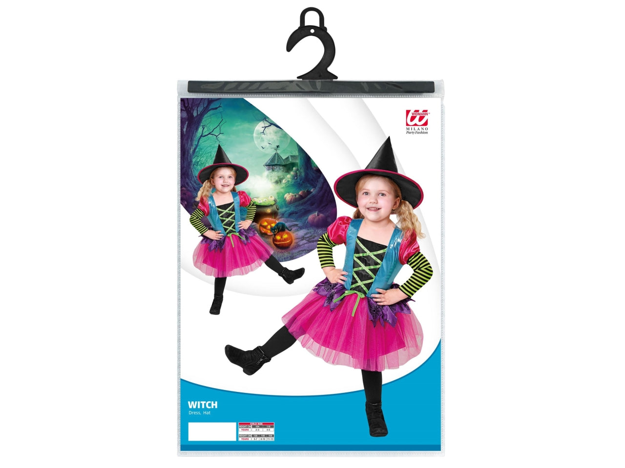 Costume strega 116cm 4-5anni composto da vestito e cappello