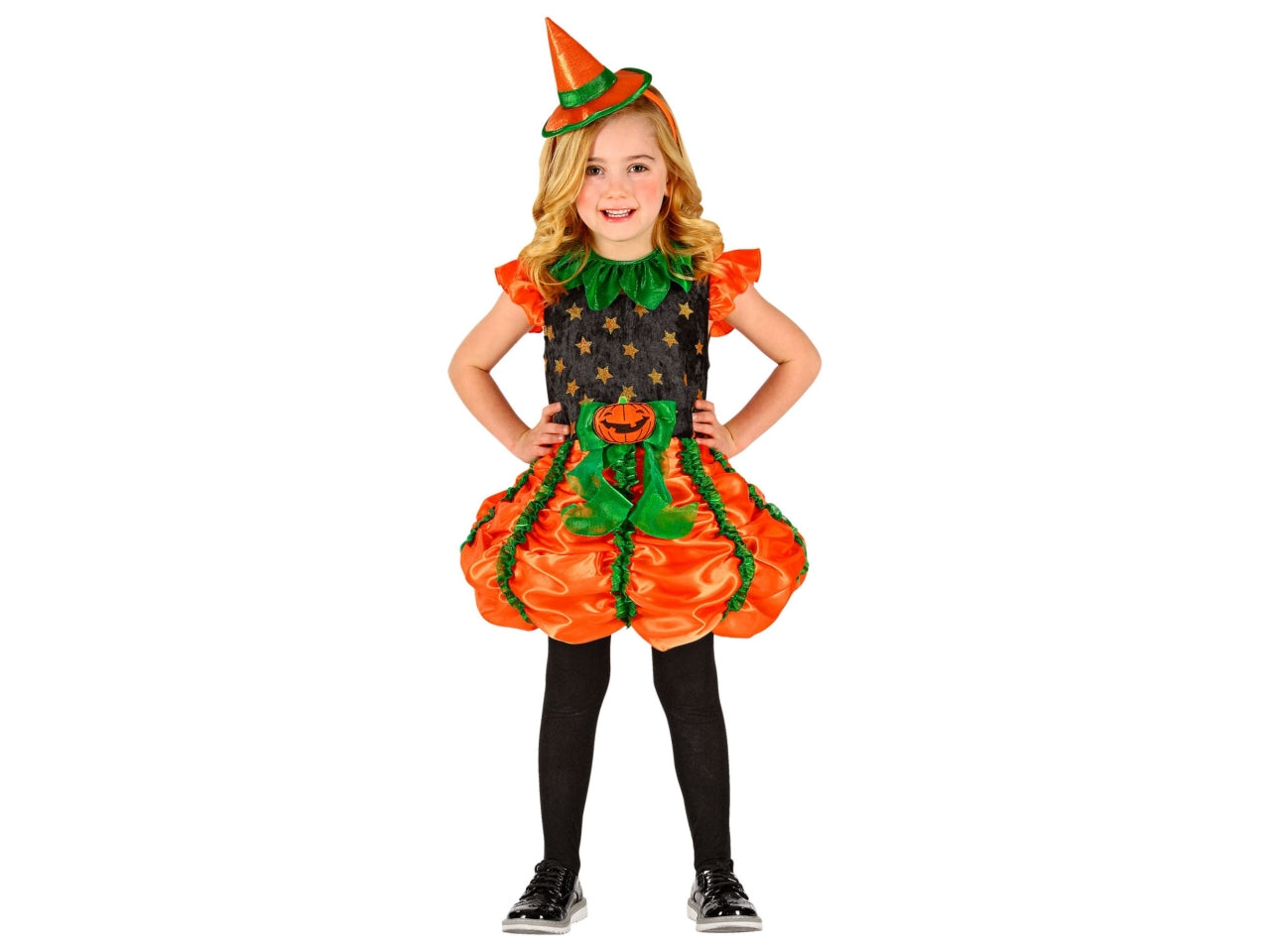 Costume strega zucca 104cm 2-3anni composto da vestito e mini cappello