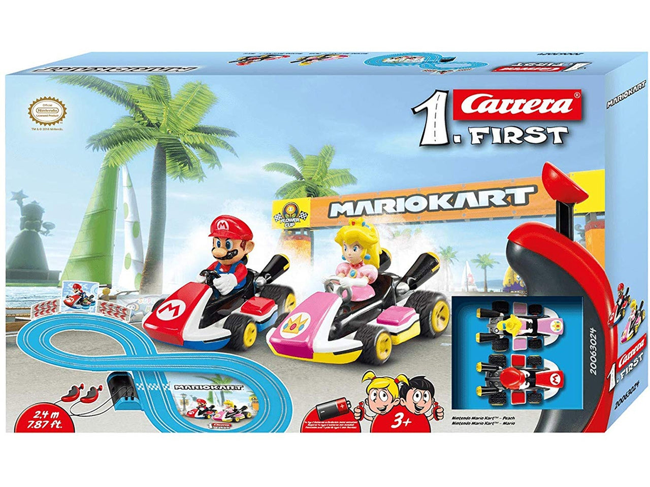 Mario Kart pista Mario vs Peach 2,4m in scala 1:50. Inclusi nella confezione auto di Mario e Peach. $