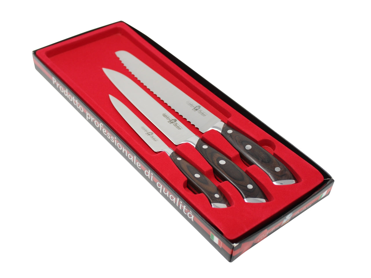 Set coltelli in scatola spelucchino pane cuoco forgiati con manico in legno chiodato