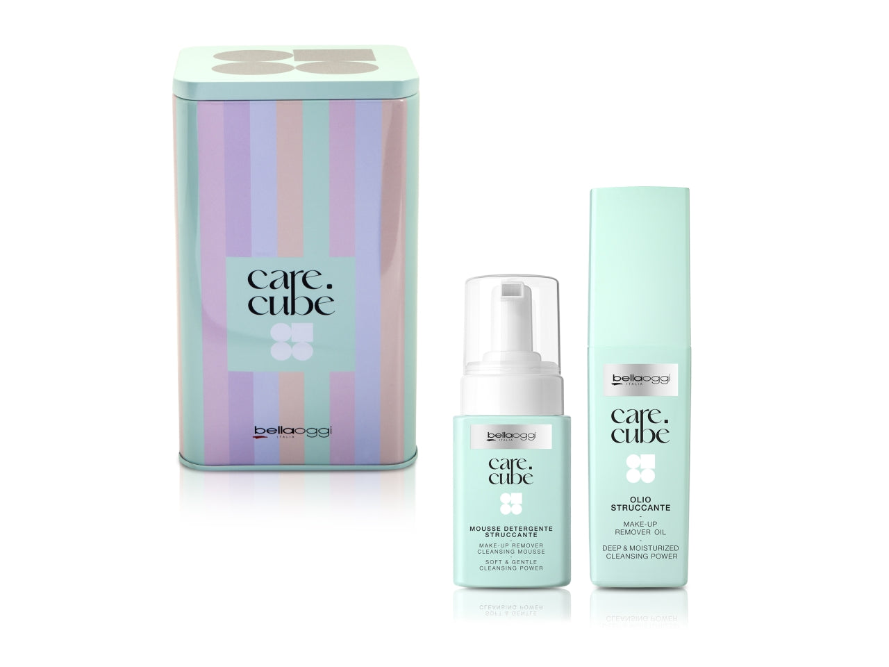 Bellaoggi care cube git double cleanser latta con mousse detergente struccante e gel oil struccante