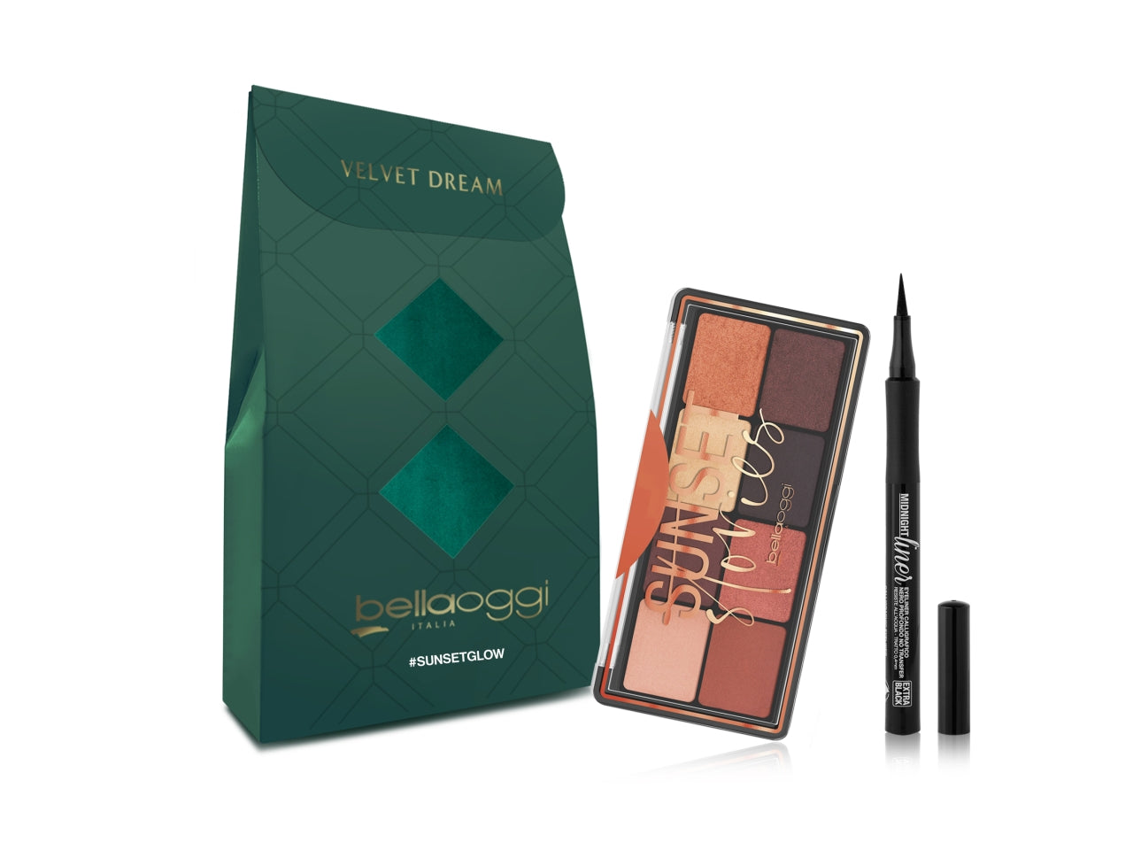 Bellaoggi mini git sunset glof confezione regalo con palette sunset e midnight liner