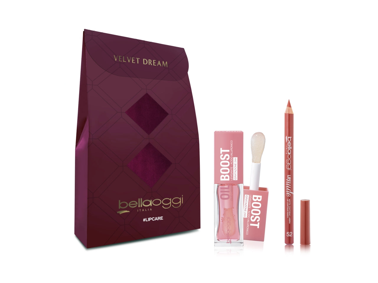 Bellaoggi mini git lip care confezione regalo con olio labbra nutritivo e matita labbra lip nude col.052