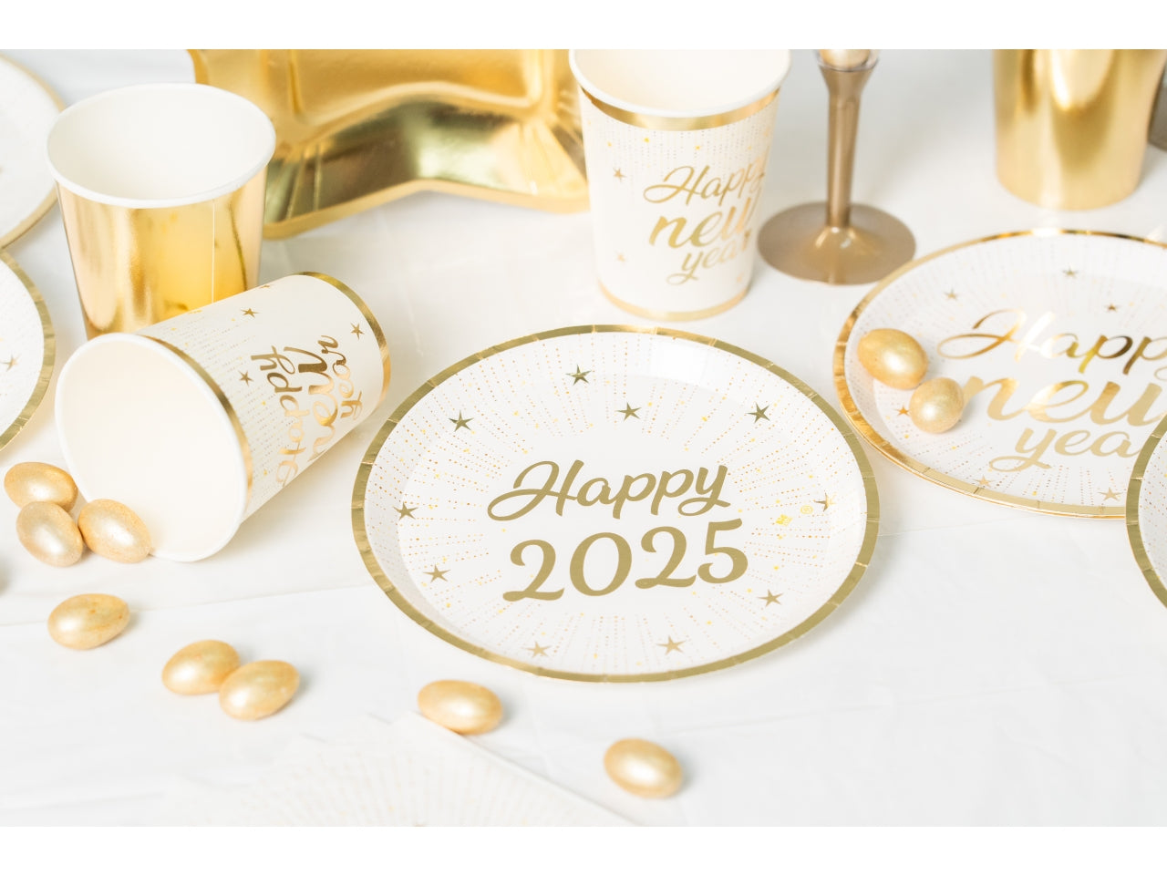 Happy new year piatti 18cm in confezione da 6 pezzi oro